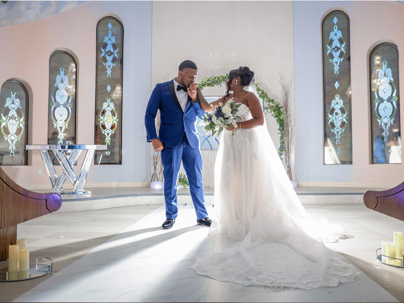 A couple embracing on their wedding day in Vegas