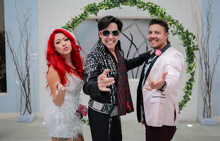 A Vegas wedding couple married by Elvis